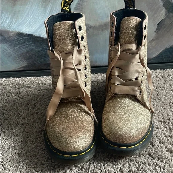 Dr. Martens 1460 Gold Glitter Women's Boots - Picture 2 of 9